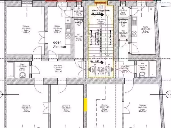 ETAGE 2OG (bzw. 1-4 OG ) mit Balkonvergrößerungen und 2 WE verbunden