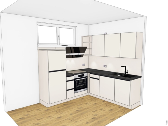 Tischlerküche - 3D-Rendering - 2-Zimmer-Whg