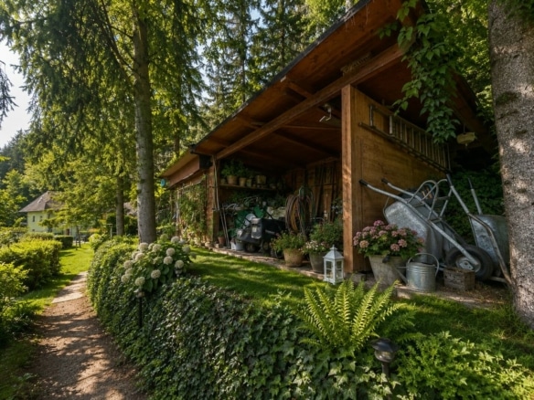 Garten mit Holzschuppen