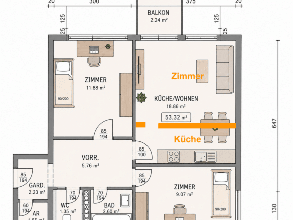 Grundriss alt 3 Zimmer