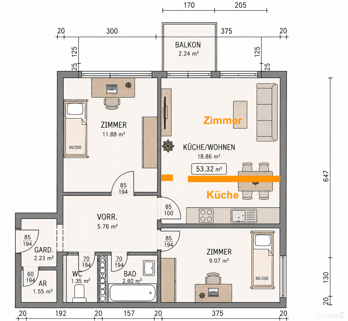 Grundriss alt 3 Zimmer