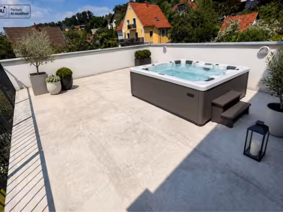 obere Terrasse mit Jacuzzianschluss und Panoramablick