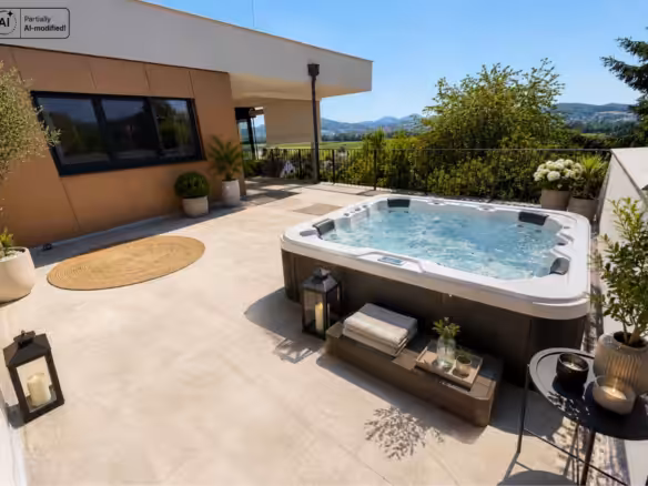 obere Terrasse mit Jacuzzianschluss und Panoramablick 