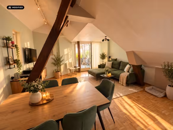 Wohn-Essbereich mit direktem Zugang zum Balkon
