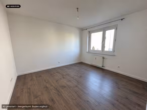 Leeres Schlafzimmer mit neuem graubraunem Holzboden